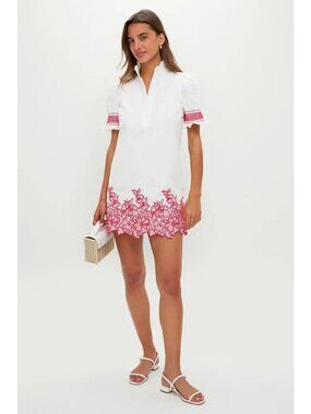 Hyacinth House Mimi Mini Dress in White with Red Embroidery Small New Womens